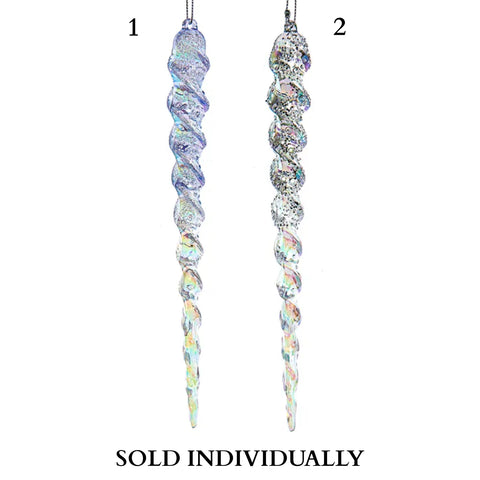 Iridescent Lavender Blue, Clear and Silver Icicle Ornaments (2 Styles – Sold individually)