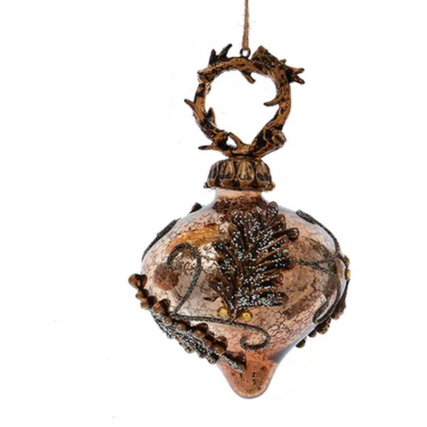 Glass Antlers & Leaves Ball, Finial & Onion Ornaments (3 Styles – Sold individually)