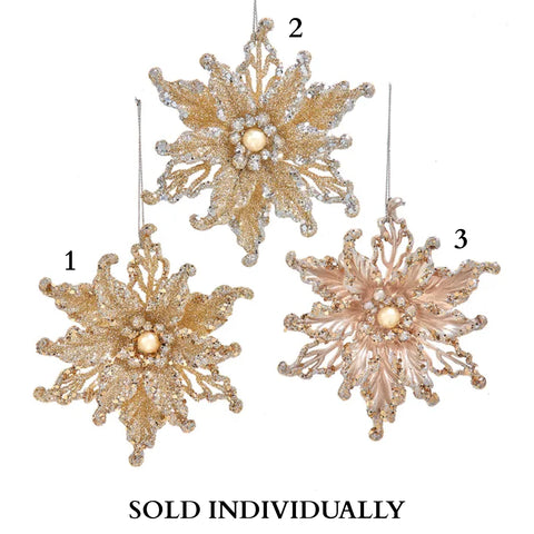 Platinum Poinsettia Ornaments (3 Styles – Sold individually)