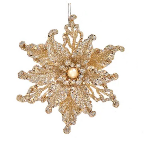 Platinum Poinsettia Ornaments (3 Styles – Sold individually)