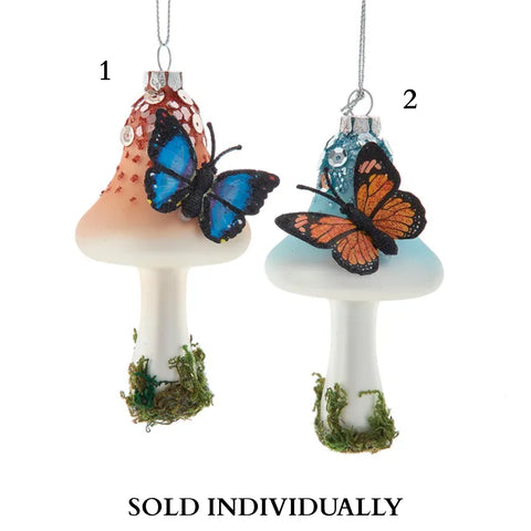 Glass Butterfly On Mushroom Ornaments (2 Styles – Sold individually)