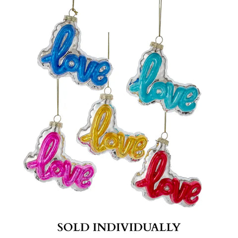 Glass "Love" Word Balloon Ornaments (5 Styles – Sold individually)