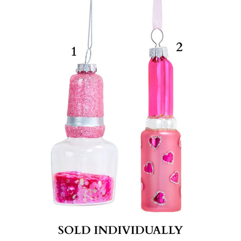 Glass Nail Polish & Lipstick Ornaments (2 Styles – Sold individually)