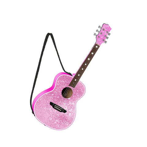 Pink Glittered Guitar With Strap Ornament, 4.5"