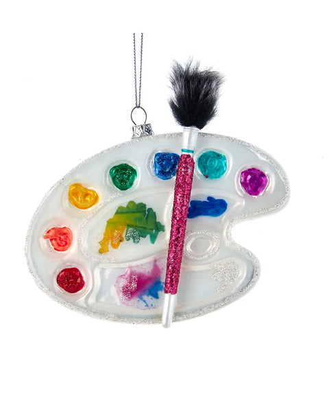 Glass Water Color Palette and Paint Brush Ornament