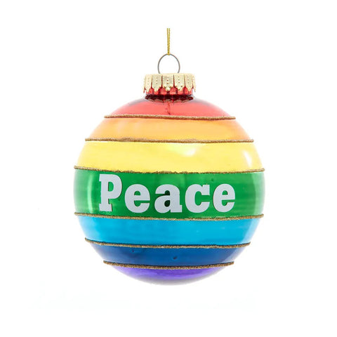 Glass Rainbow Pride Peace Ball Ornament, 4"
