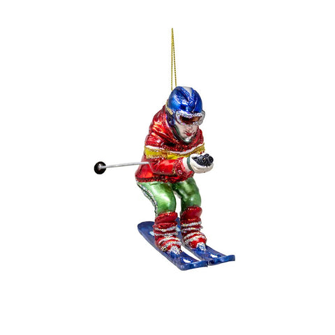 Glass Skier Ornament, 4.3"