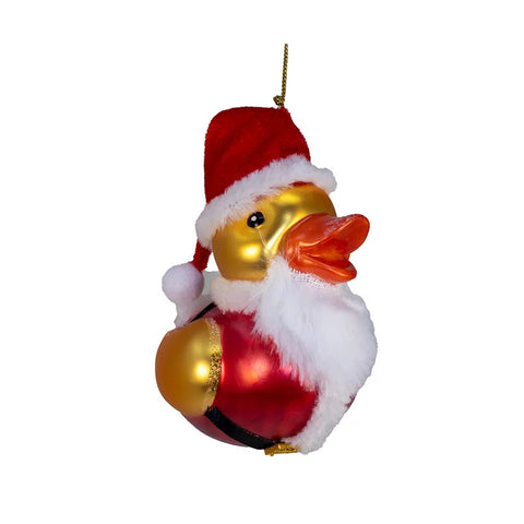 Glass Duck With Christmas Hat Ornament, 5"