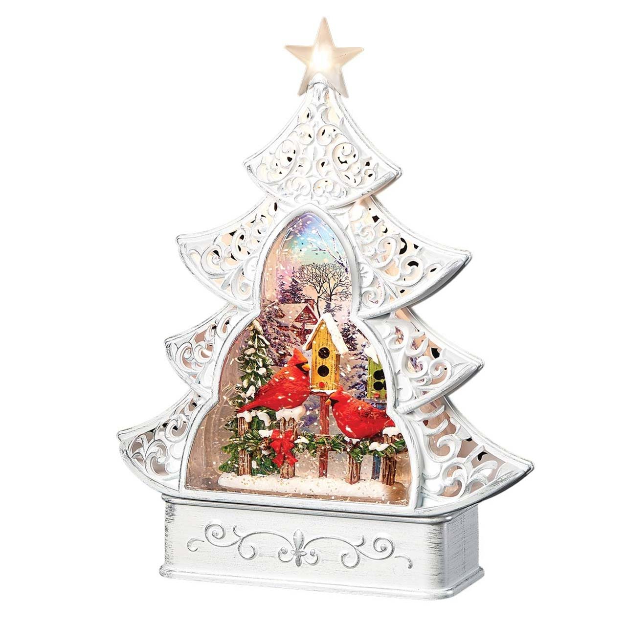 Lighted LED Swirl Cardinal Tree, 11.5