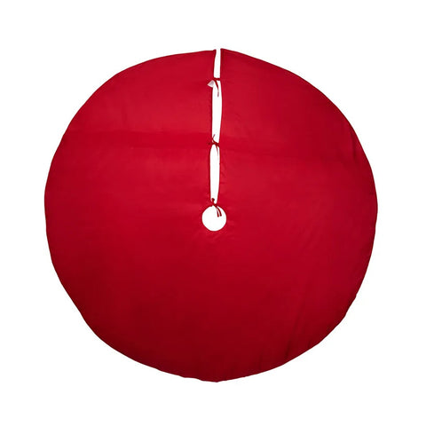 Red Dupion With Multi Sequin Poinsettia & Holly Leaves Tree Skirt, 72"