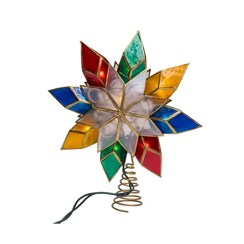 10-Light Multicolor LED Gold Capiz Star Treetop, 9.25"