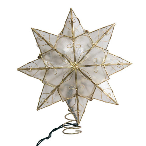 UL 10L 8-Point Capiz Gold Star With Arabesque Decoration Treetop, 9.27"