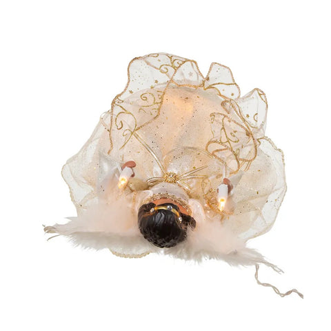 UL 10-Light Ivory & Gold African American Angel Treetop, 12"