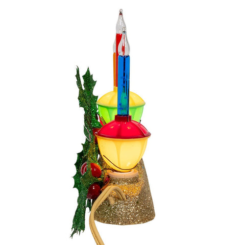 Holly Berry & Greenery With Gold Base Three Bubble Light Table Piece, 6.9"