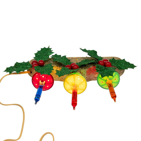 Holly Berry & Greenery With Gold Base Three Bubble Light Table Piece, 6.9"