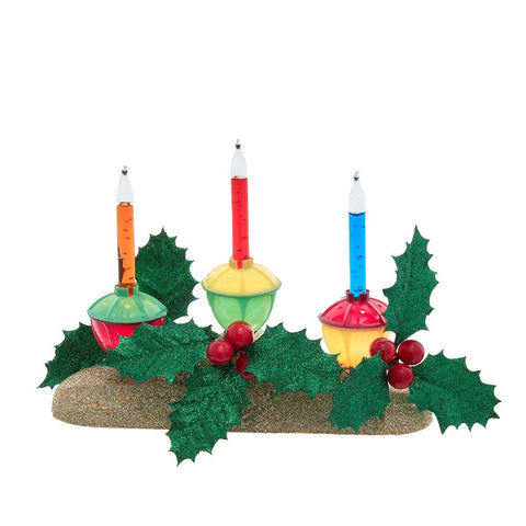 Holly Berry & Greenery With Gold Base Three Bubble Light Table Piece, 6.9"