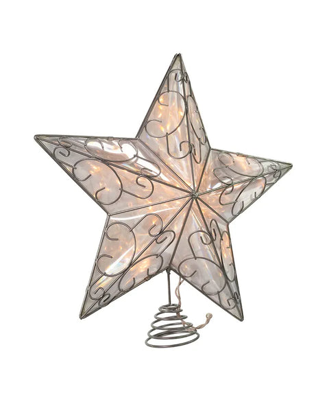 10-Light Silver Wire Star Snowfall Treetop, 12" (UL)