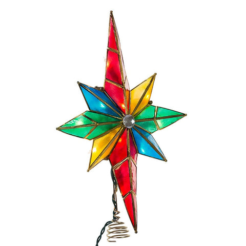 UL 10L Capiz Multicolored Bethlehem Star With Gem Center Treetop, 12"
