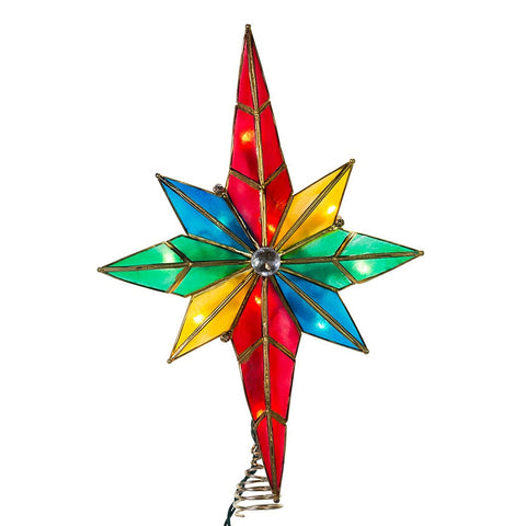 UL 10L Capiz Multicolored Bethlehem Star With Gem Center Treetop, 12"
