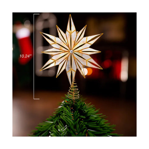 UL 10-Light Capiz Star With Center Gem Treetop, 10.24"
