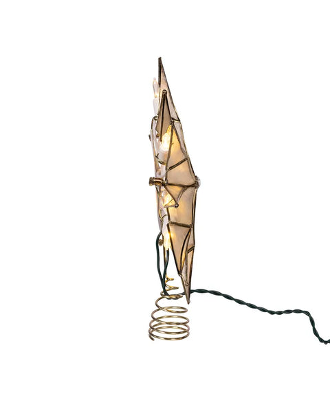 10-Light LED 12-Point Brass Plated Capiz Star With Gem Center Treetop, 10.24“ (UL)