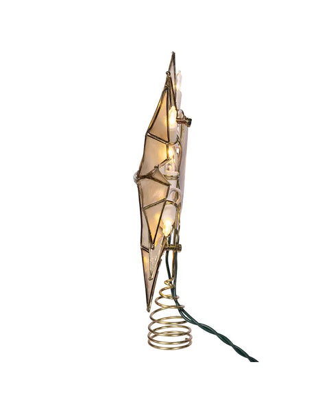 10-Light LED 12-Point Brass Plated Capiz Star With Gem Center Treetop, 10.24“ (UL)