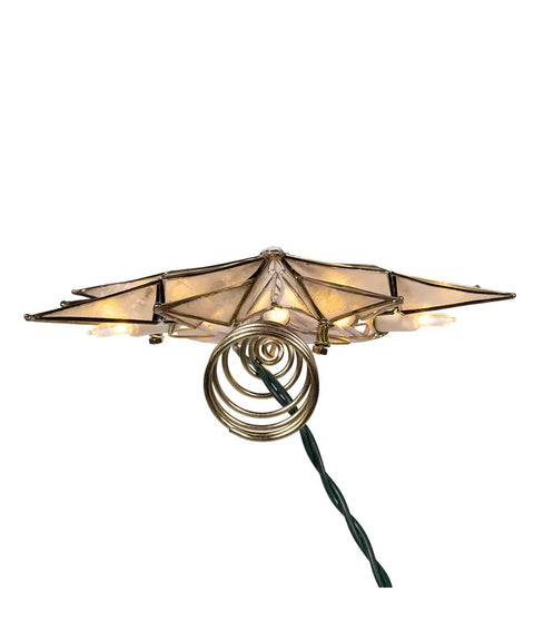 10-Light LED 12-Point Brass Plated Capiz Star With Gem Center Treetop, 10.24“ (UL)