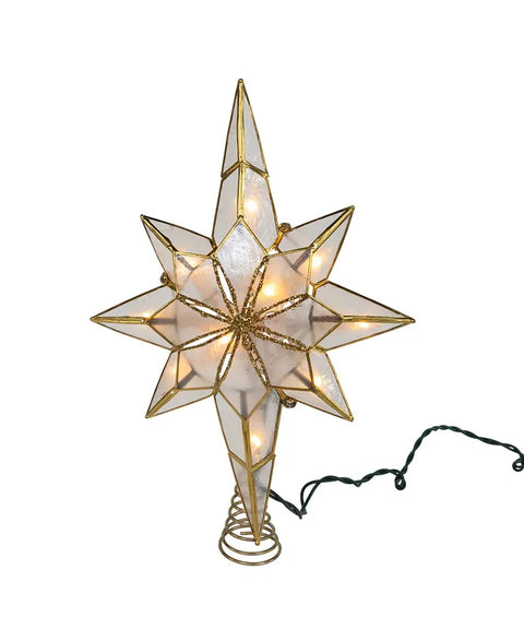 10-Light Gold Glittered Capiz Bethlehem Star Treetop, 11.42" (UL)