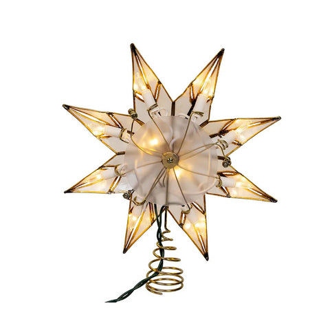 10-Light Gold With Glitter Finish Capiz Star Treetop, 14"