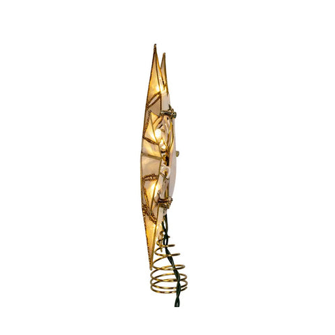 10-Light Gold With Glitter Finish Capiz Star Treetop, 14"
