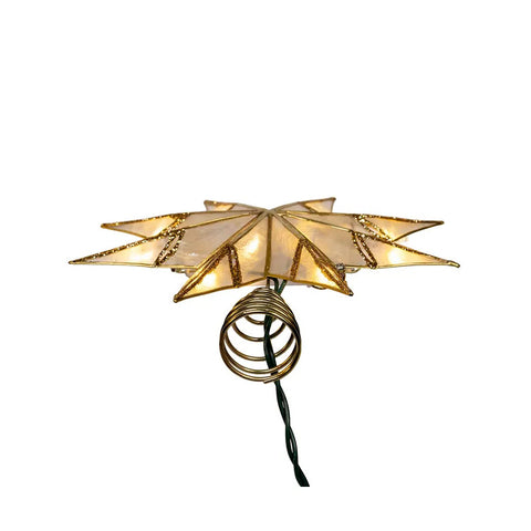 10-Light Gold With Glitter Finish Capiz Star Treetop, 14"