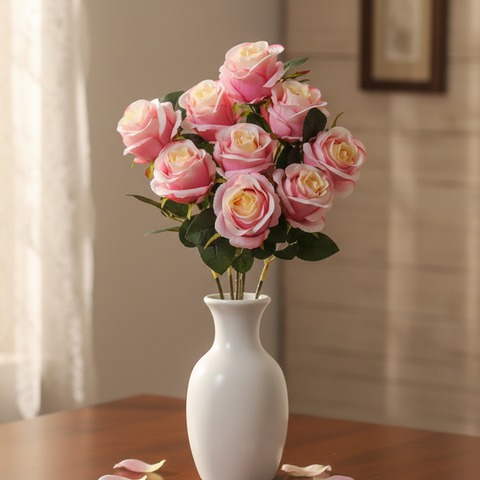 Roses in a white vase.