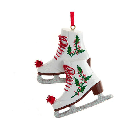Ice Skates With Holly Ornament, 3.5"