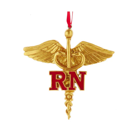 Gold Caduceus Nurse RN Ornament, 3.875"