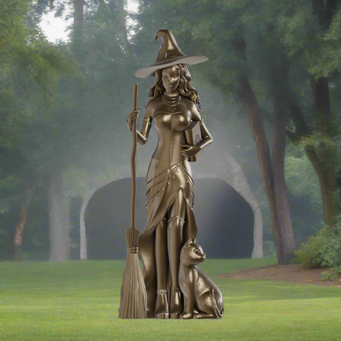 Witch statue in the spooky park.