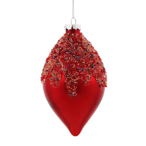 Pearlized Beaded Finial Ornament, 6" (Red)