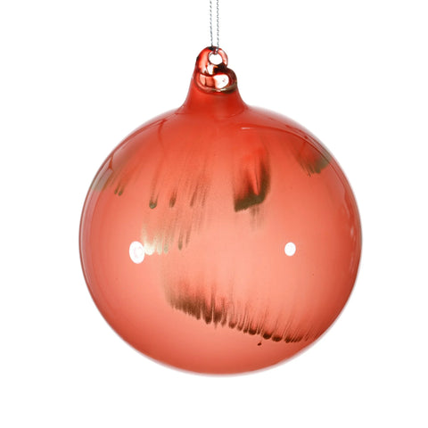 Peach Metallic Marble Glass Ball Ornament, 4" (100mm) (Set of 3)