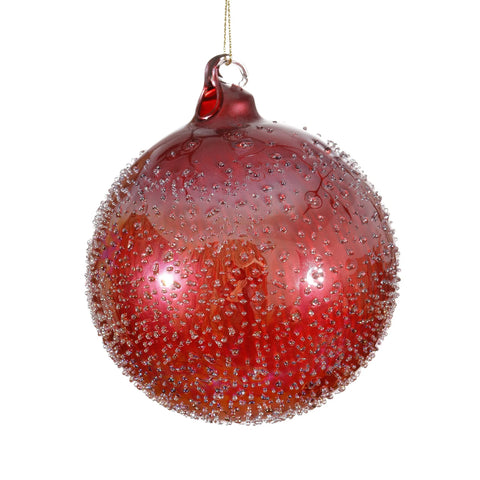 Red Beaded Glass Ball Ornament, 4" (100mm)