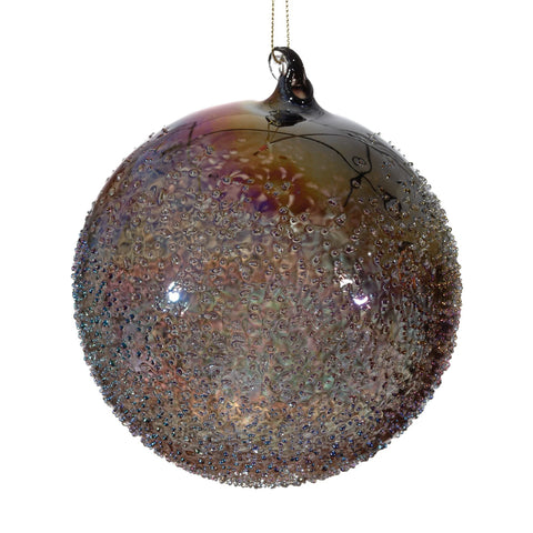 Black Glass Beaded Ball Ornament, 4.7" (120mm)