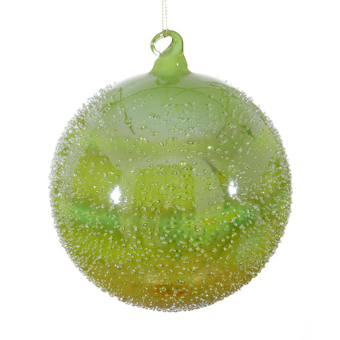 Green Beaded Glass Ball Ornament, 4.7" (120mm)