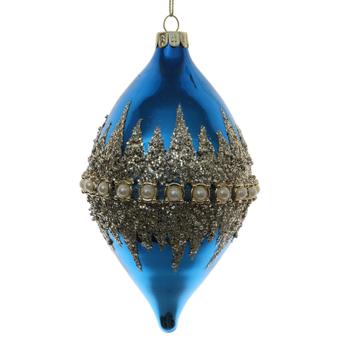 Glitter Pearl Band Finial Ornament, 6" (Blue & Gold)