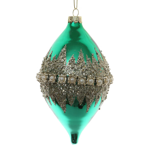Glitter Pearl Band Finial Ornament, 6" (Green & Gold)