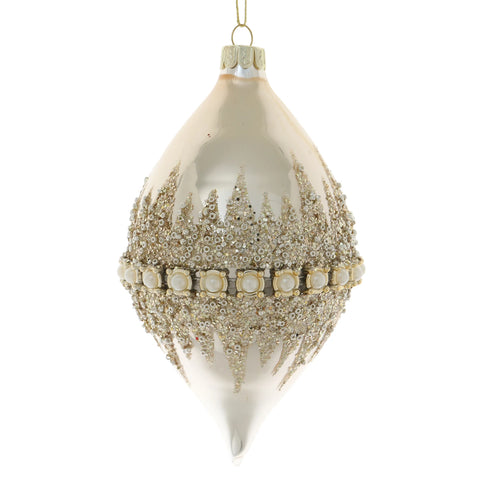 Glitter Pearl Band Finial Ornament, 6" (Ivory & Gold)