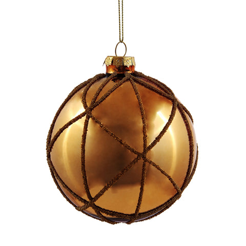Gold Shiny Ball W/ Bead Overlay Ornament, 4" (100mm)