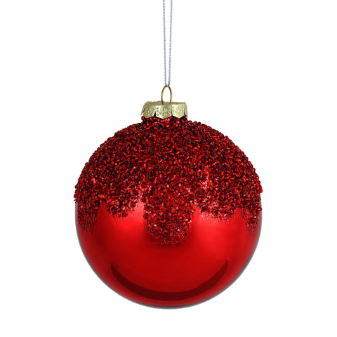 Red Shiny Glitter Ball Ornament, 4" (100mm)