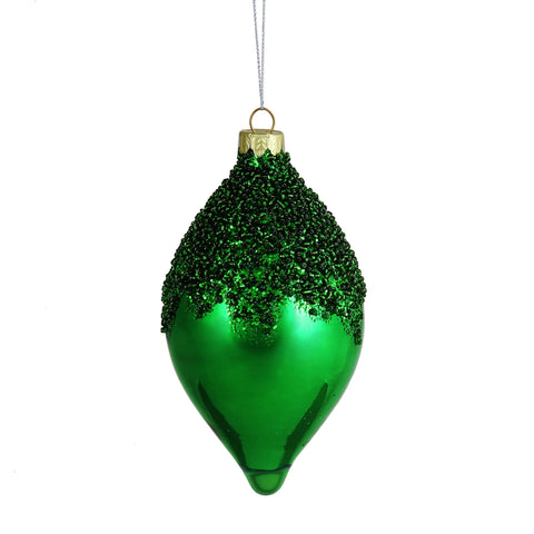 Glass Beaded Teardrop Ornament, 6" (Green)