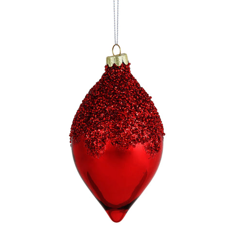 Glass Beaded Teardrop Ornament, 6" (Red)