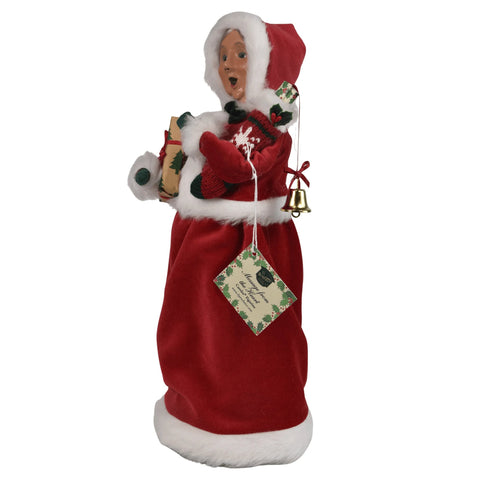 Message Red Velvet Mrs Claus Caroler Figurine, 13"