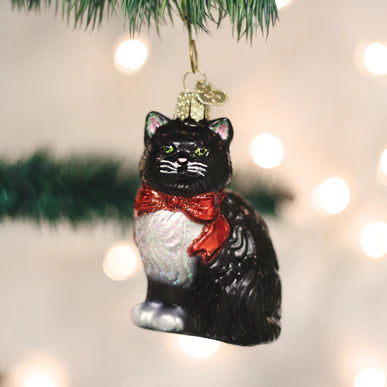 Tuxedo Kitty Glass Ornament