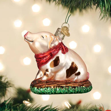 Piggy In The Puddle Glass Ornament